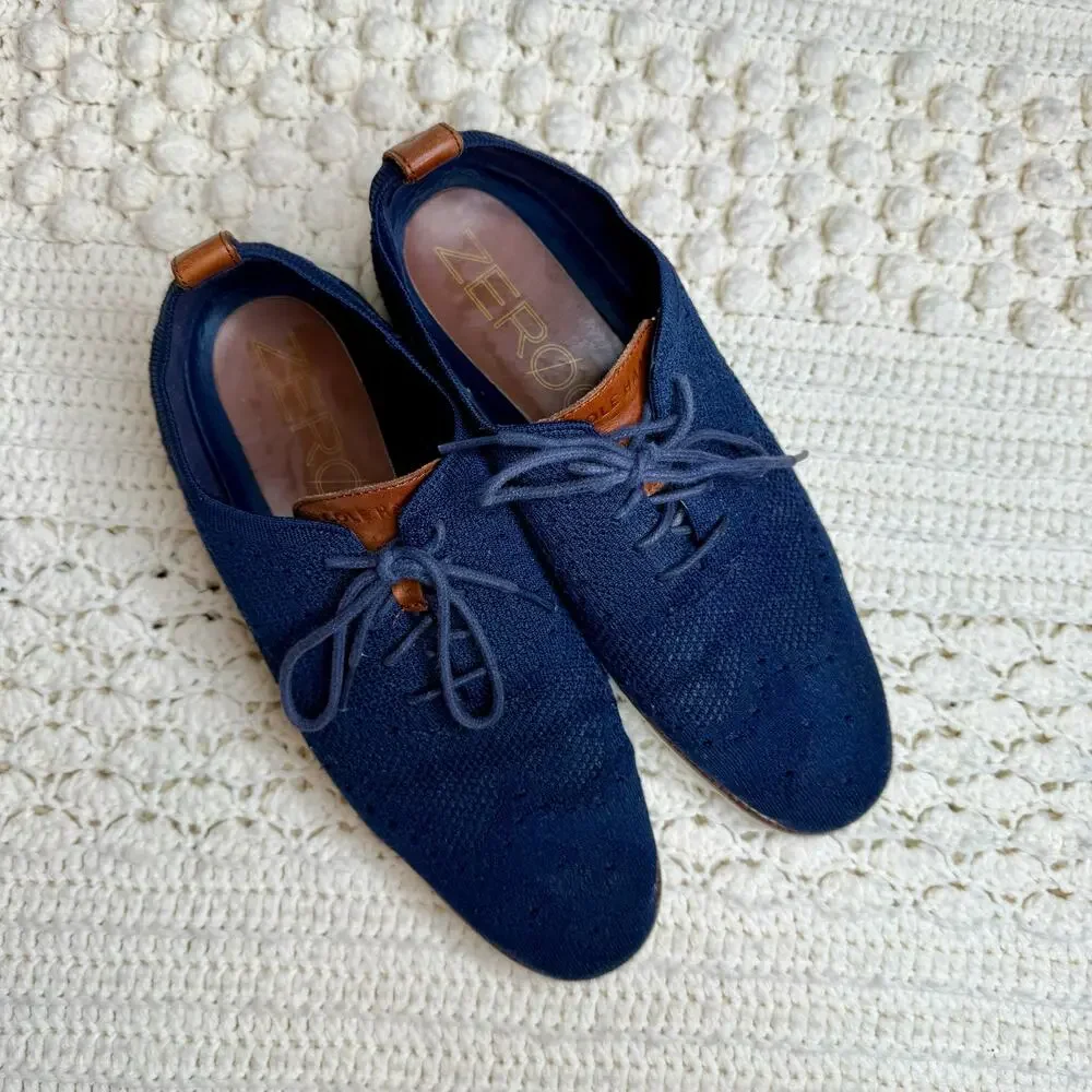 COLE HAAN 2.ZEROGRAND C24947 Stitchlite Oxford Blue Knit Leather Accents Size 10